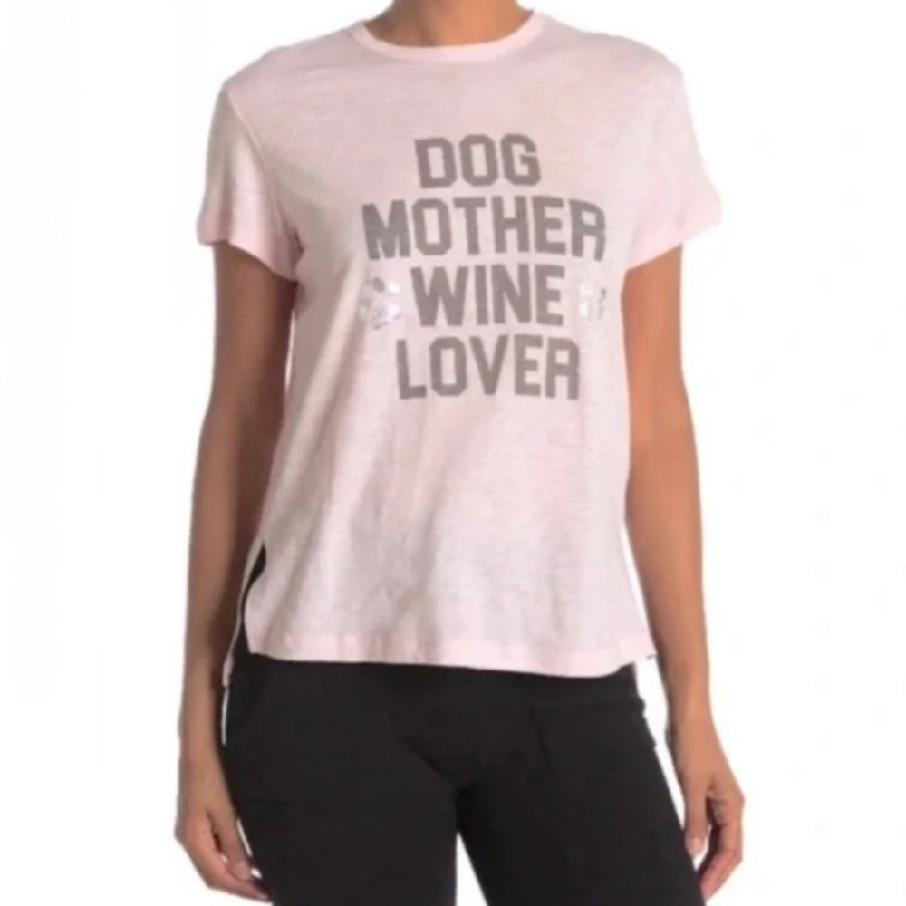 PJ Salvage (S) Dog Mother Wine Lover Short Sleeve Loungewear Top in Pink